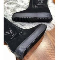 Louis Vuitton LV Women Breezy Half Boot in Black Suede Calf Leather with Monogram Canvas-Black (8)