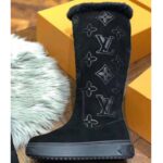 Louis Vuitton LV Women Breezy Half Boot in Black Suede Calf Leather with Monogram Canvas-Black - immagine 5