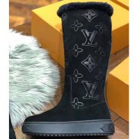 Louis Vuitton LV Women Breezy Half Boot in Black Suede Calf Leather with Monogram Canvas-Black (8)