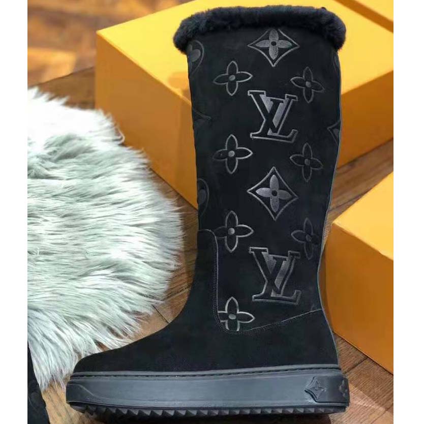 Louis Vuitton Monogram Black Brown High Boots Size 39