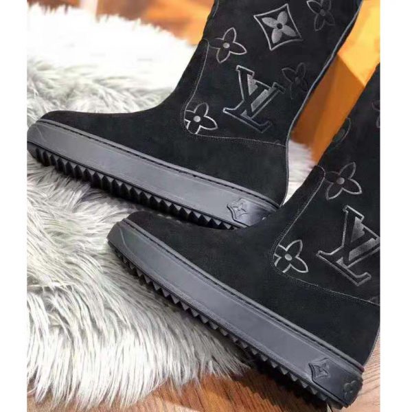 Louis Vuitton LV Women Breezy Half Boot in Black Suede Calf Leather with Monogram Canvas-Black (5)