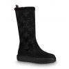 Louis Vuitton LV Women Breezy Half Boot in Black Suede Calf Leather with Monogram Canvas-Black