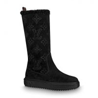 Louis Vuitton LV Women Breezy Half Boot in Black Suede Calf Leather with Monogram Canvas-Black (8)