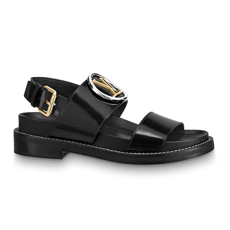Louis Vuitton Black Patent Leather Crossing Flat Sandals Size 6.5/37 -  Yoogi's Closet
