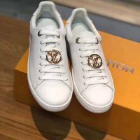 Louis Vuitton LV Women Frontrow Sneaker Gold-Tone LV Circle in White Calf Leather and Rubber (1)