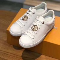 Louis Vuitton LV Women Frontrow Sneaker Gold-Tone LV Circle in White Calf Leather and Rubber (1)