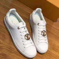 Louis Vuitton LV Women Frontrow Sneaker Gold-Tone LV Circle in White Calf Leather and Rubber (1)