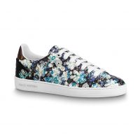 Louis Vuitton LV Women Frontrow Sneaker in Flower-Printed Calf Leather-Blue (1)