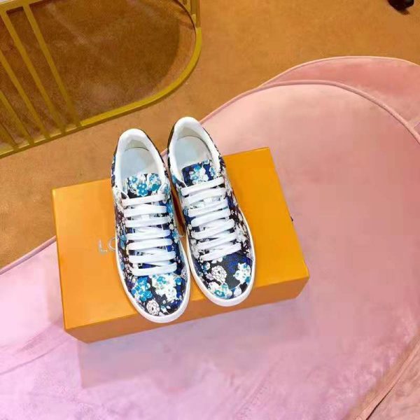 Louis Vuitton LV Women Frontrow Sneaker in Flower-Printed Calf Leather-Blue (3)