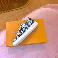 Louis Vuitton LV Women Frontrow Sneaker in Flower-Printed Calf Leather-Blue (1)