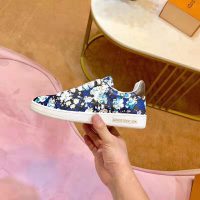 Louis Vuitton LV Women Frontrow Sneaker in Flower-Printed Calf Leather-Blue (1)