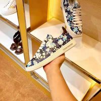 Louis Vuitton LV Women Frontrow Sneaker in Flower-Printed Calf Leather-Blue (1)