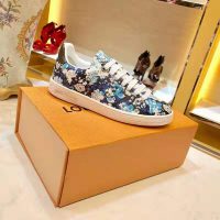 Louis Vuitton LV Women Frontrow Sneaker in Flower-Printed Calf Leather-Blue (1)