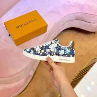 Louis Vuitton LV Women Frontrow Sneaker in Flower-Printed Calf Leather-Blue (1)