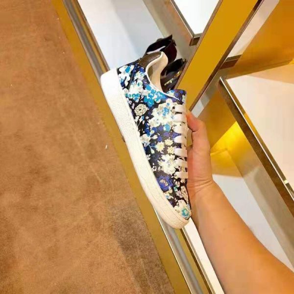 Louis Vuitton LV Women Frontrow Sneaker in Flower-Printed Calf Leather-Blue (9)