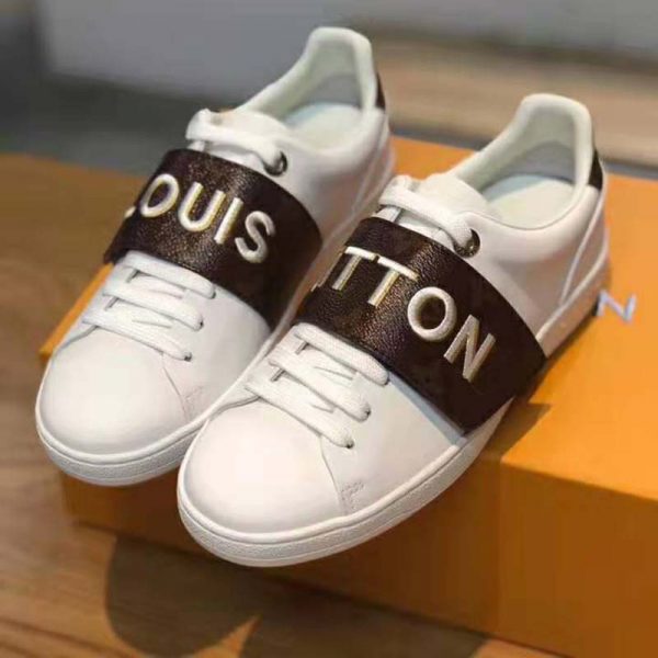 Louis Vuitton LV Women Frontrow Sneaker in White Calf Leather and Brown Rubber (2)