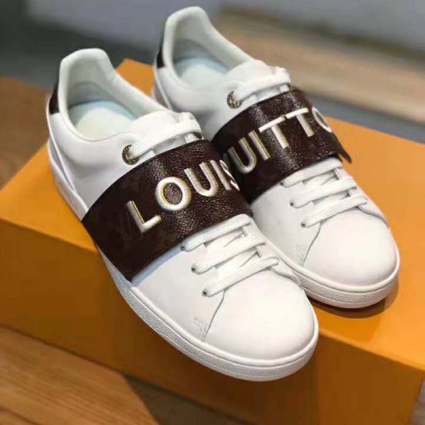 Louis Vuitton LV Women Frontrow Sneaker in White Calf Leather and Brown Rubber (3)