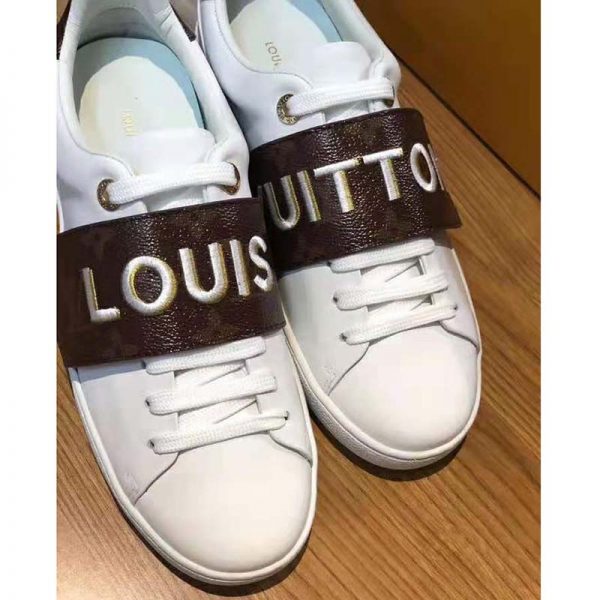 Louis Vuitton LV Women Frontrow Sneaker in White Calf Leather and Brown Rubber (5)