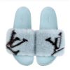 Louis Vuitton LV Women Furry Sandals in Mink Hair Leather-Blue