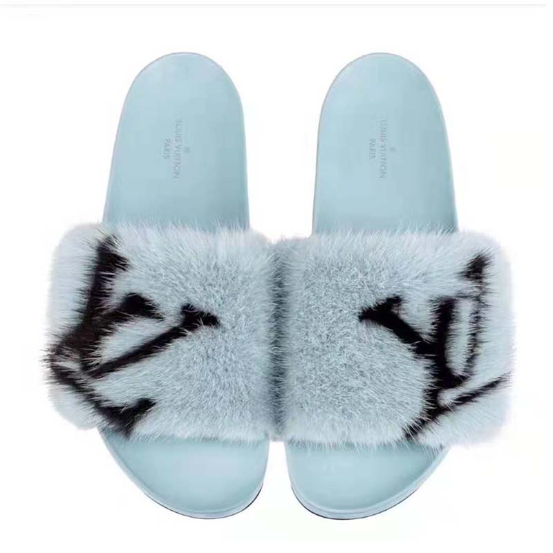 LOUIS VUITTON Mink Fur Bom Dia Slippers 37 Cognac 651399