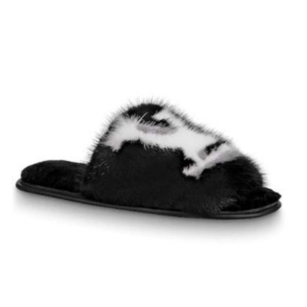 Louis Vuitton LV Women Homey Flat Mule in Mink Fur-Black (1)