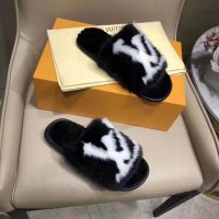 Louis Vuitton LV Women Homey Flat Mule in Mink Fur-Black (1)