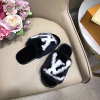 Louis Vuitton LV Women Homey Flat Mule in Mink Fur-Black (1)