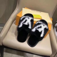 Louis Vuitton LV Women Homey Flat Mule in Mink Fur-Black (1)