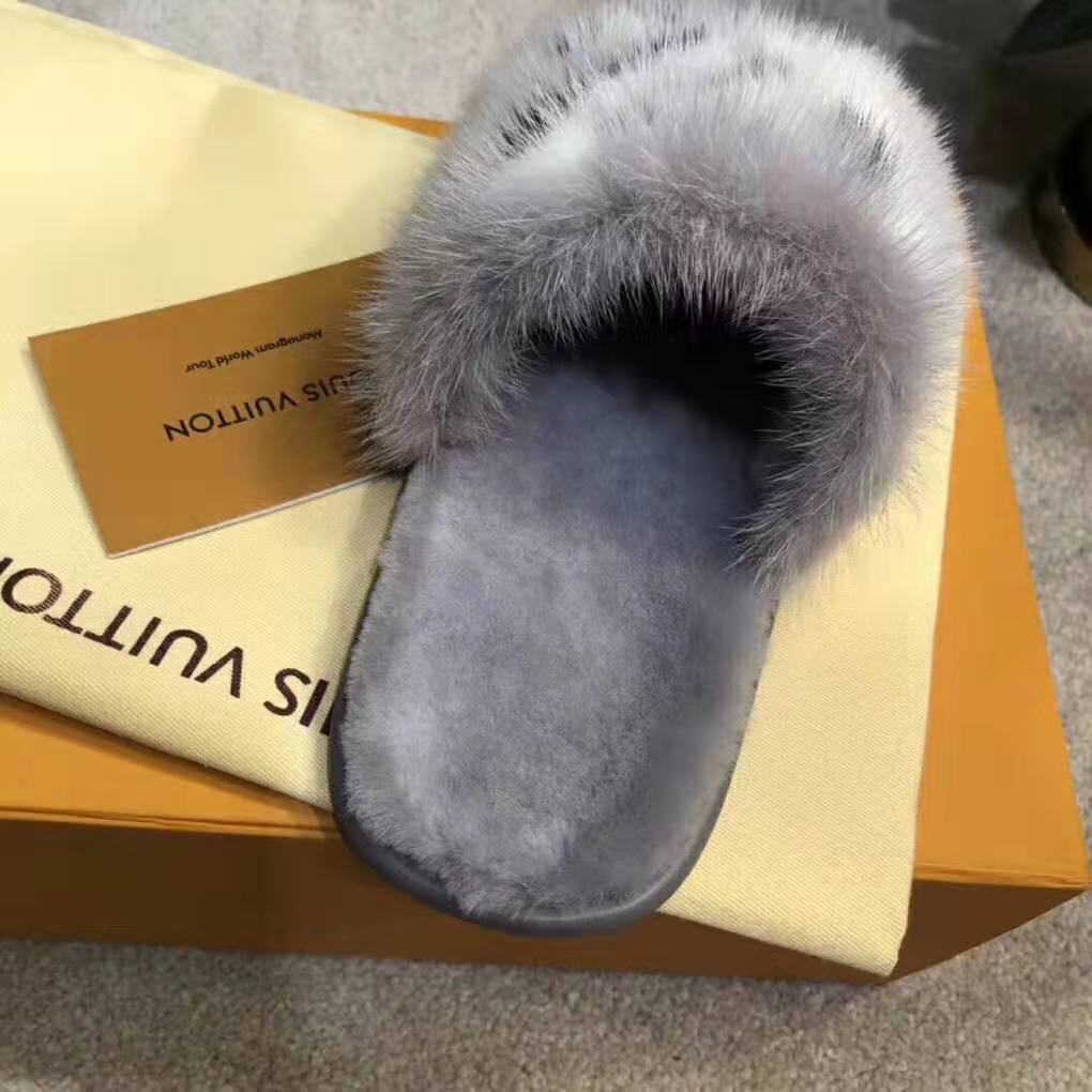 Louis Vuitton LV Women Homey Flat Mule in Mink Fur-Grey - LULUX