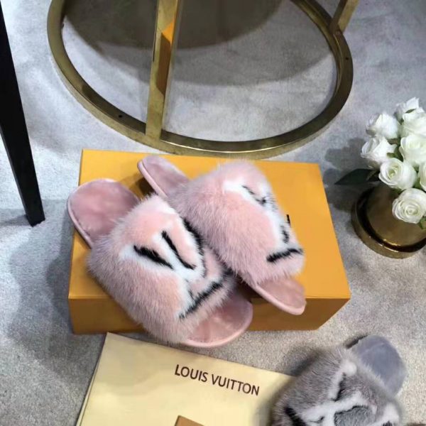 Louis Vuitton Pink Mink Fur Slippers