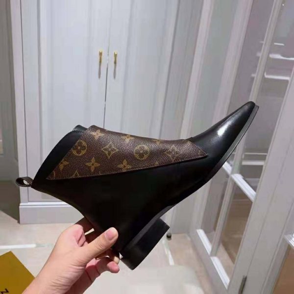 Louis Vuitton LV Women Jumble Flat Ankle Boot in Calf Leather and Patent Monogram Canvas-Black (8)