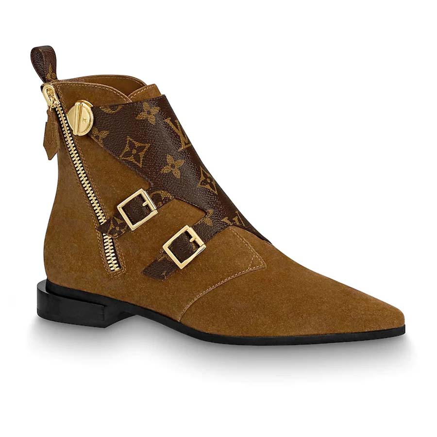 Louis Vuitton Brown Suede Empreinte Fold Over Lace Up Ankle Boots