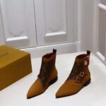 Louis Vuitton LV Women Jumble Flat Ankle Boot in Suede Calf Leather and Patent Monogram Canvas-Brown - Image 5