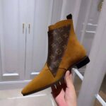 Louis Vuitton LV Women Jumble Flat Ankle Boot in Suede Calf Leather and Patent Monogram Canvas-Brown - Image 8
