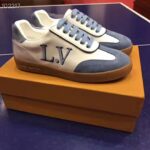 Louis Vuitton LV Women LV Frontrow Sneaker in Calf Leather and Suede Calf Leather-Blue - Image 2