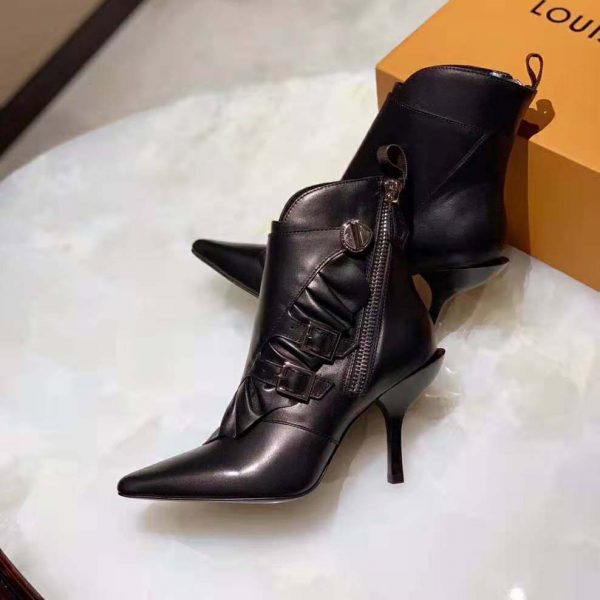 Louis Vuitton LV Women LV Janet Ankle Boot in Black Glazed Calf Leather 9.5 cm Heel (6)