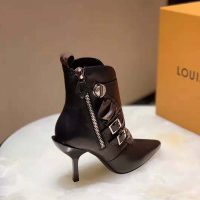 Louis Vuitton LV Women LV Janet Ankle Boot in Calf Leather and Patent Monogram Canvas-Black (1)