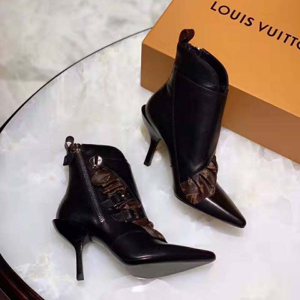 Louis Vuitton LV Women LV Janet Ankle Boot in Calf Leather and Patent Monogram Canvas-Black (7)