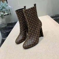 Louis Vuitton LV Women LV Silhouette Ankle Boot in Patent Monogram Canvas-Brown (1)