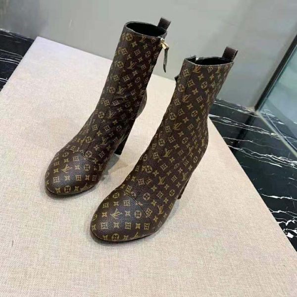 Louis Vuitton LV Women LV Silhouette Ankle Boot in Patent Monogram Canvas-Brown (3)