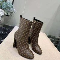 Louis Vuitton LV Women LV Silhouette Ankle Boot in Patent Monogram Canvas-Brown (1)