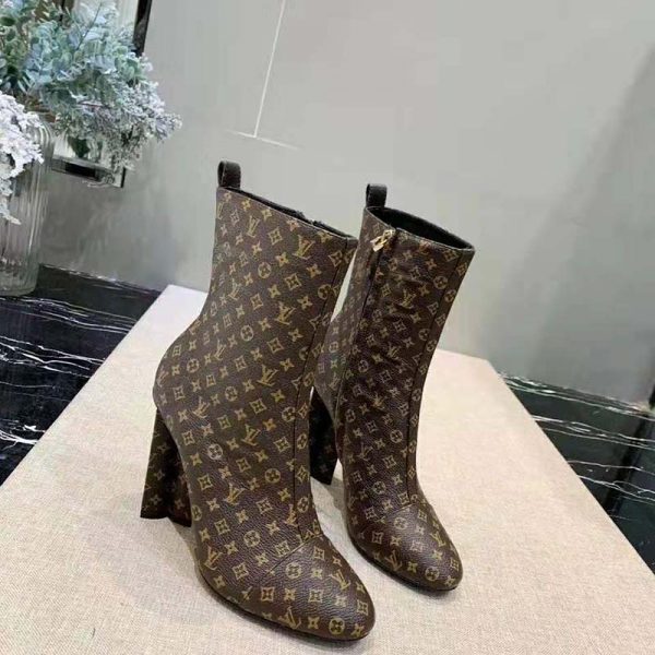 Louis Vuitton LV Women LV Silhouette Ankle Boot in Patent Monogram Canvas-Brown (5)