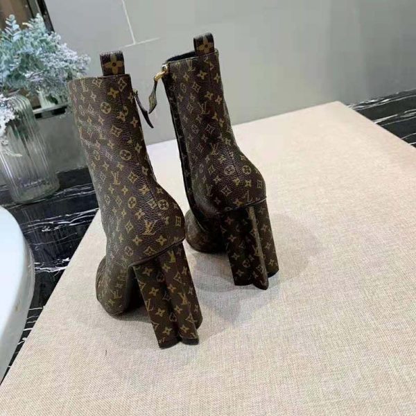 Louis Vuitton LV Women LV Silhouette Ankle Boot in Patent Monogram Canvas-Brown (6)