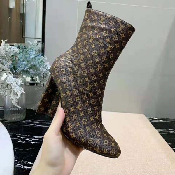Louis Vuitton LV Women LV Silhouette Ankle Boot in Patent Monogram Canvas-Brown (7)