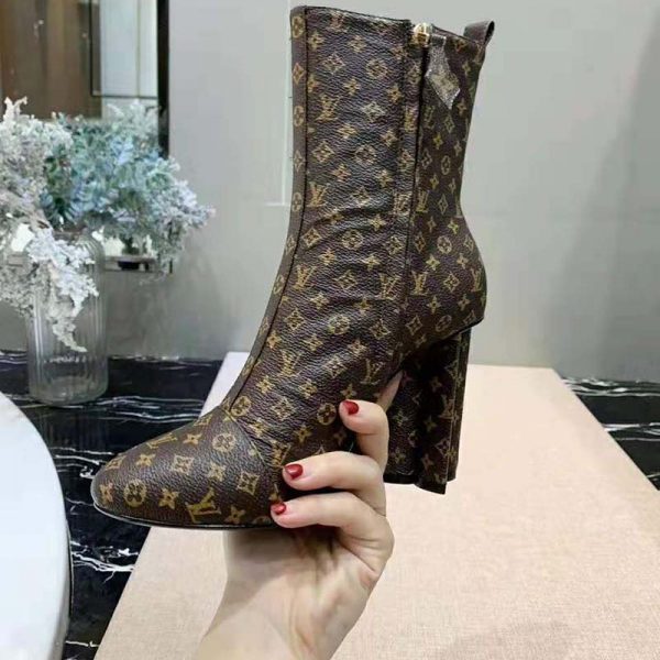 Louis Vuitton LV Women LV Silhouette Ankle Boot in Patent Monogram Canvas-Brown (8)