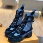 Louis Vuitton LV Women Laureate Platform Desert Boot in Calf Leather with Monogram Canvas-Blue – Image 3