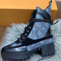 Louis Vuitton LV Women Laureate Platform Desert Boot in Calf Leather with Monogram Canvas-Blue (1)