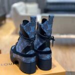 Louis Vuitton LV Women Laureate Platform Desert Boot in Calf Leather with Monogram Canvas-Blue – Image 6