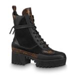 Louis Vuitton LV Women Laureate Platform Desert Boot in Soft Suede Calf Leather with Monogram Canvas-Black