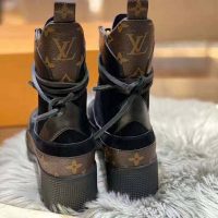 Louis Vuitton LV Women Laureate Platform Desert Boot in Soft Suede Calf Leather with Monogram Canvas-Black